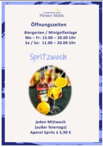 Öffnungszeiten Biergarten und Spritzwoch 2026